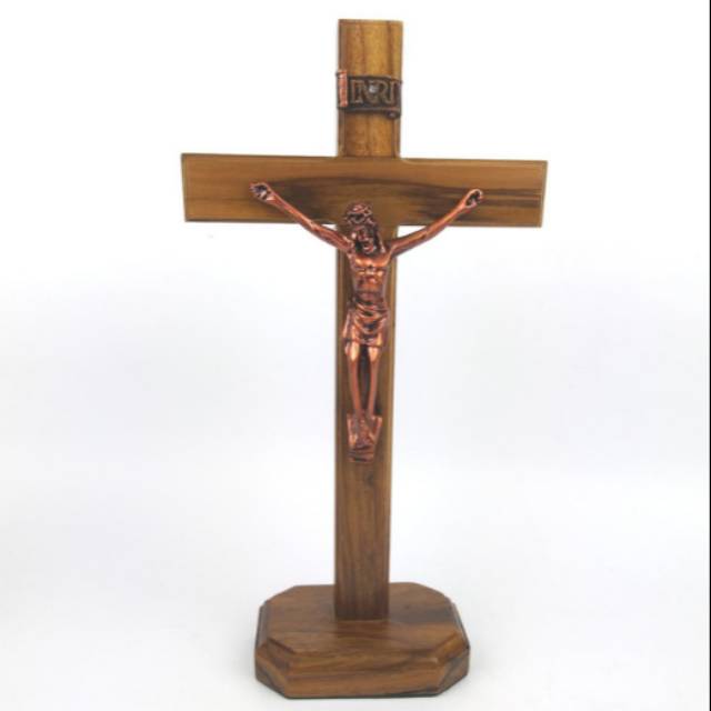 Jual Salib Duduk Altar Meja Doa Ibadah Kayu Corpus Patung Yesus INRI ...