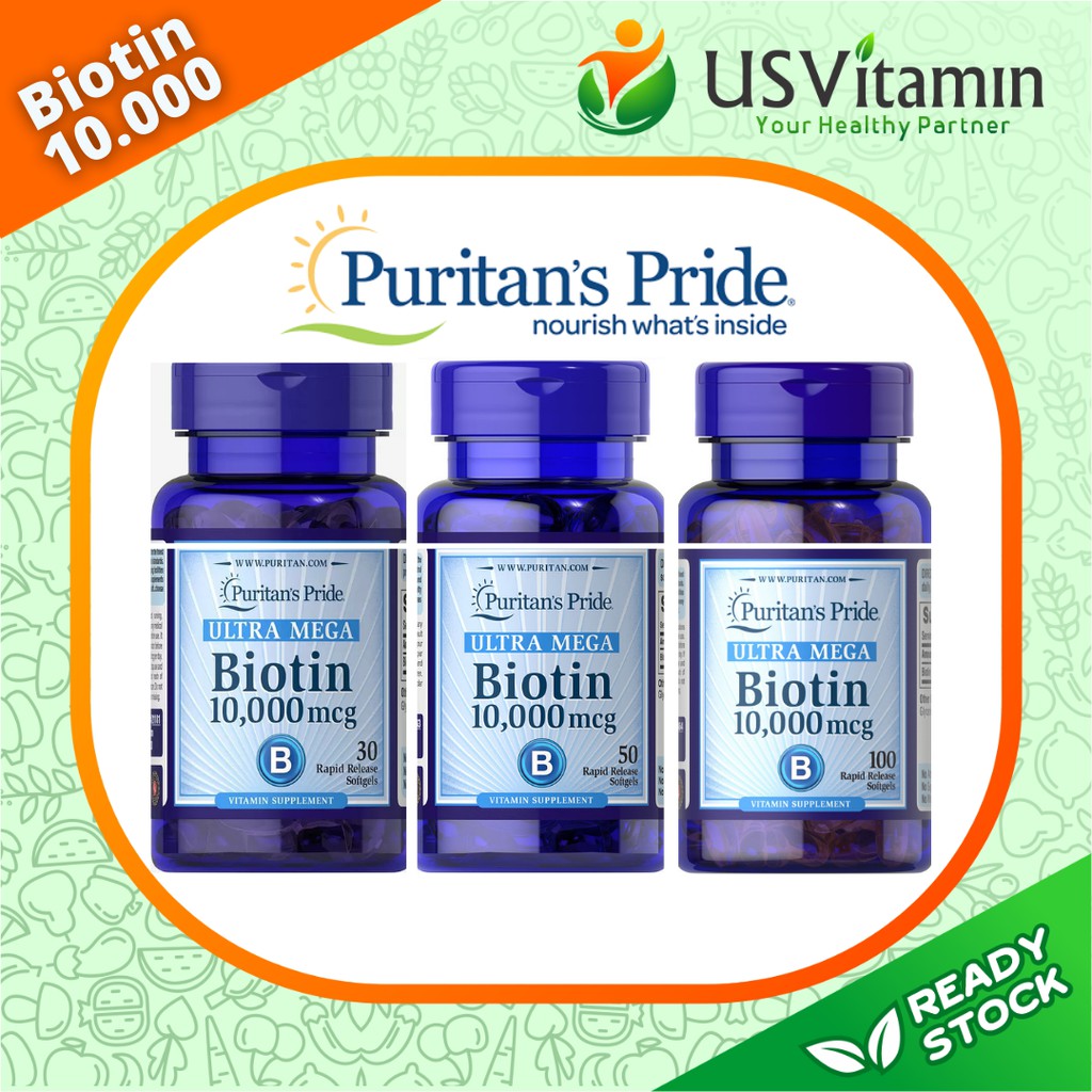 Jual Puritan's Pride Biotin 10.000 Mcg Isi 30, 50, 100 Softgels ...