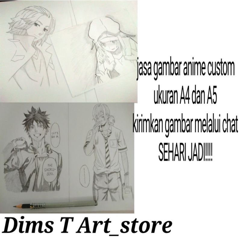 Jual Gambar sketsa anime bisa request | Gambar pensil anime A4 Full