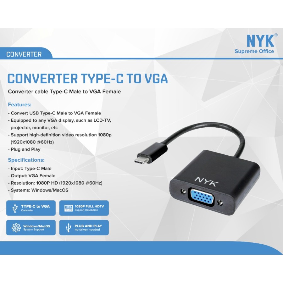 NYK Converter USB Type C To VGA COD (2)