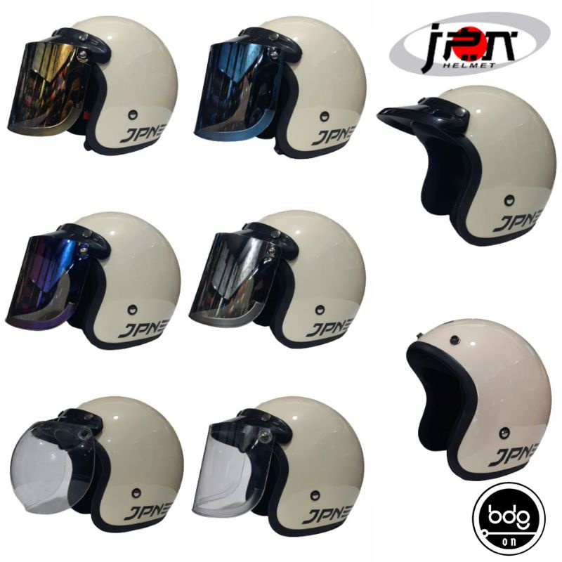 Jual Helm Bogo Retro Jpn Arc Cream Glossy Kaca Bogo Cembung Datar Bdg