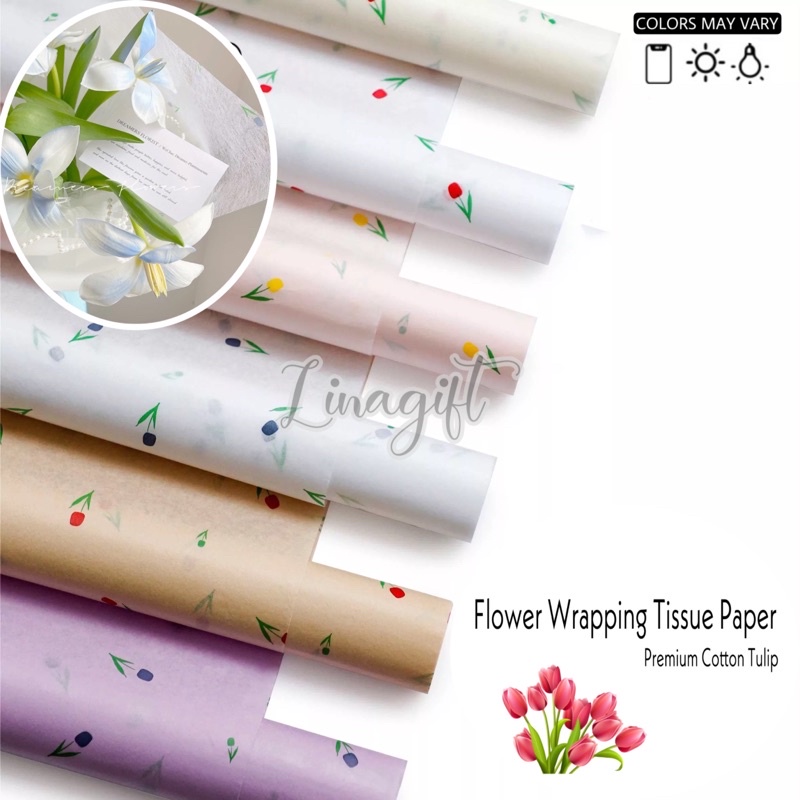 Jual ( 5 Lembar ) PREMIUM COTTON TULIP FLOWER WRAPPING TISSUE PAPER