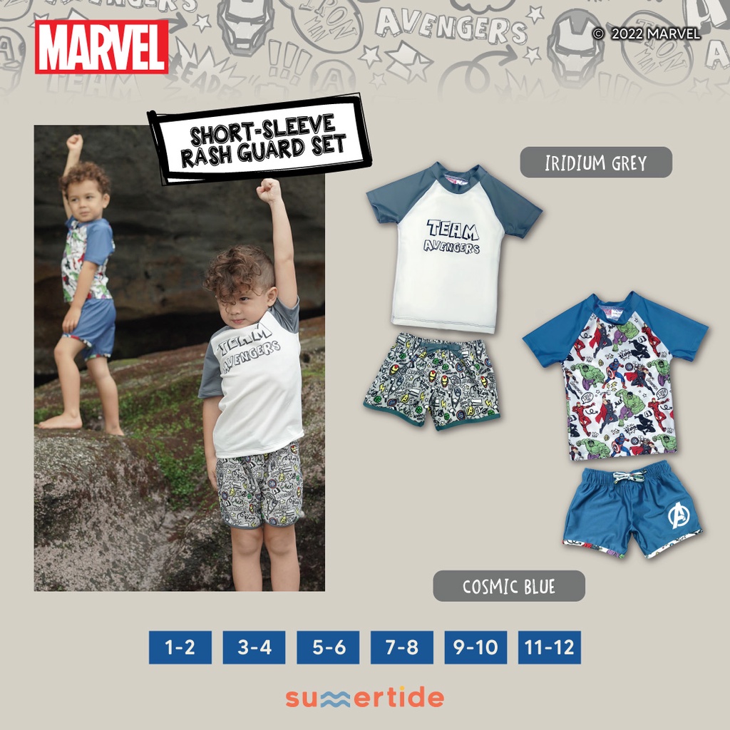 Jual Marvel Avengers Summertide Doodle Boys Short-Sleeve Rash Guard Set ...