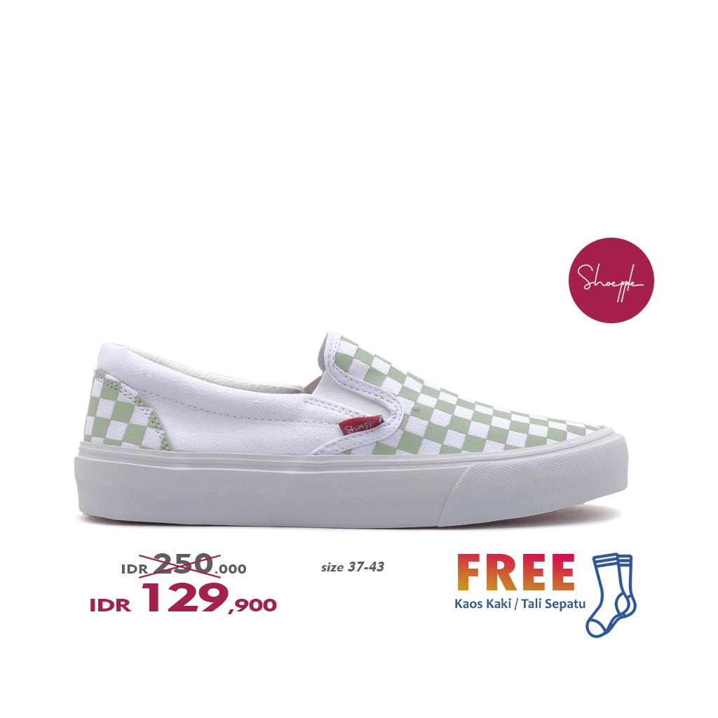 Jual SHOEPPLE Kuta Sepatu Sneakers Unisex WHITE MINT Checkerboards