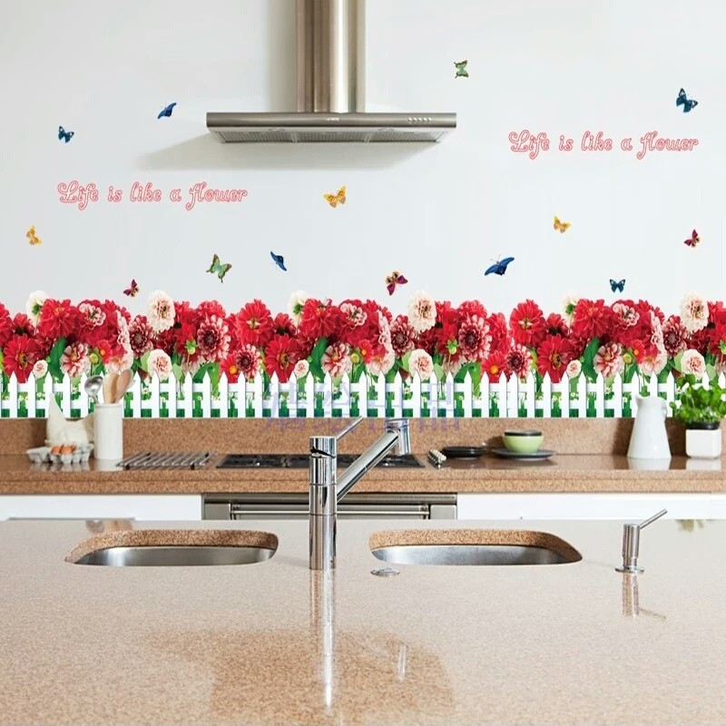 Jual RELIZA WALL STICKER RUMPUT PAGAR PUTIH BUNGA GRASS RED FLOWER ...