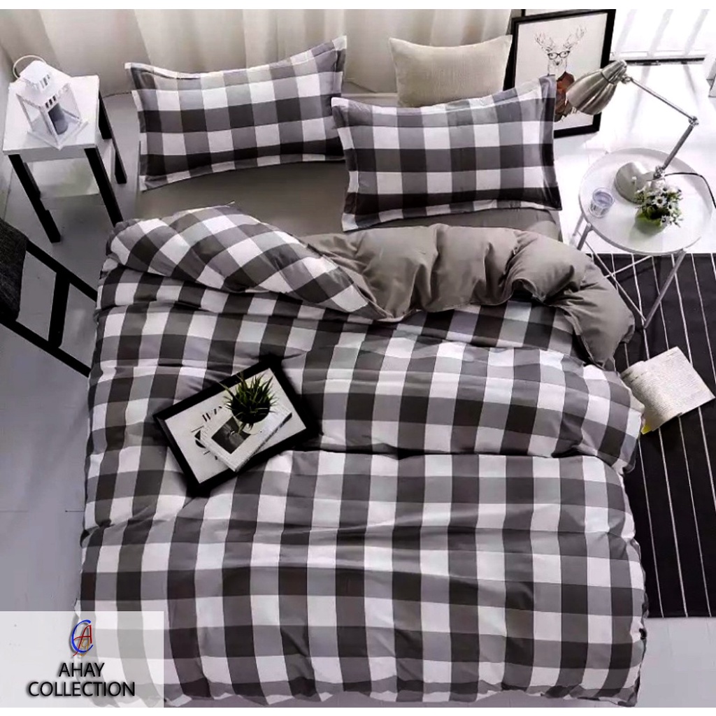 Jual Bed cover Set Kotak Emily Gingham Korea Katun Microtex/Bedcover+Sprei Motif Kotak Aesthetic