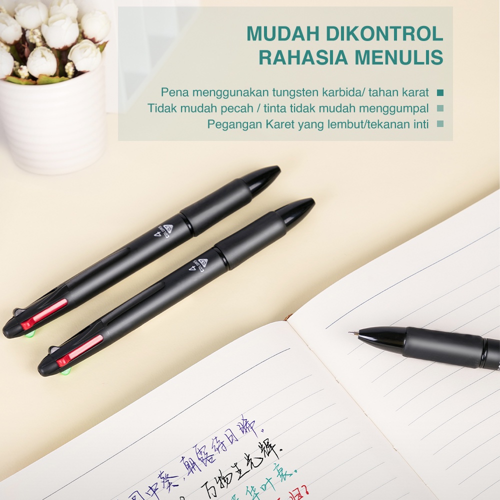 Deli pulpen cetek warna-warni 4 warna 0.7mm pulpen pelajar multifungsi 33390 (2)