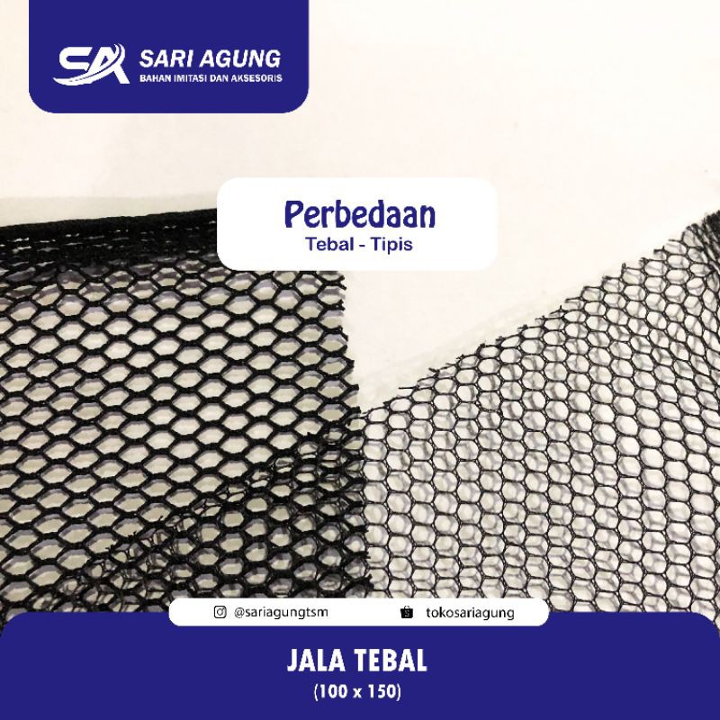 Jual KAIN JALA TEBAL 100X150 HITAM PUTIH (METER) - MESH JARING NET TAS ...