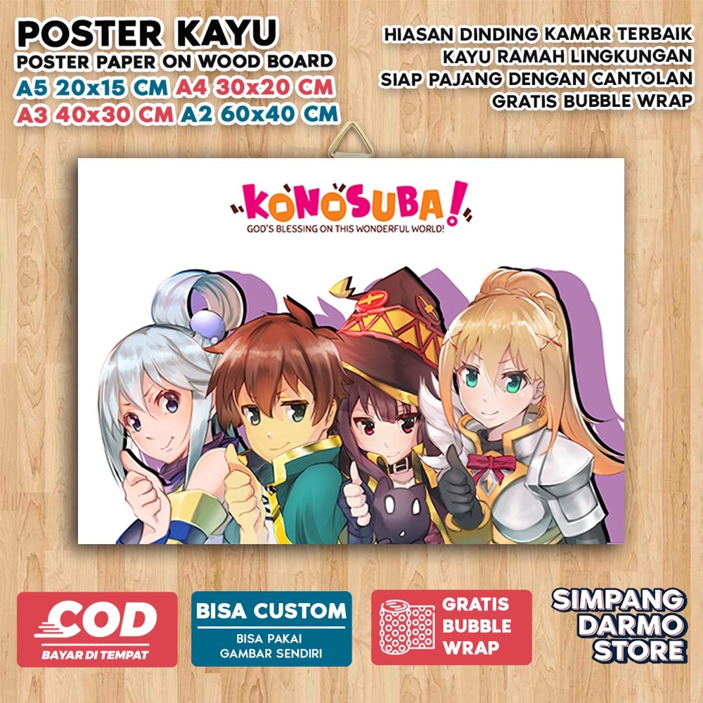 Jual Poster Kayu Konosuba Cute Aestehic Tema Anime Isekai Wibu Waifu