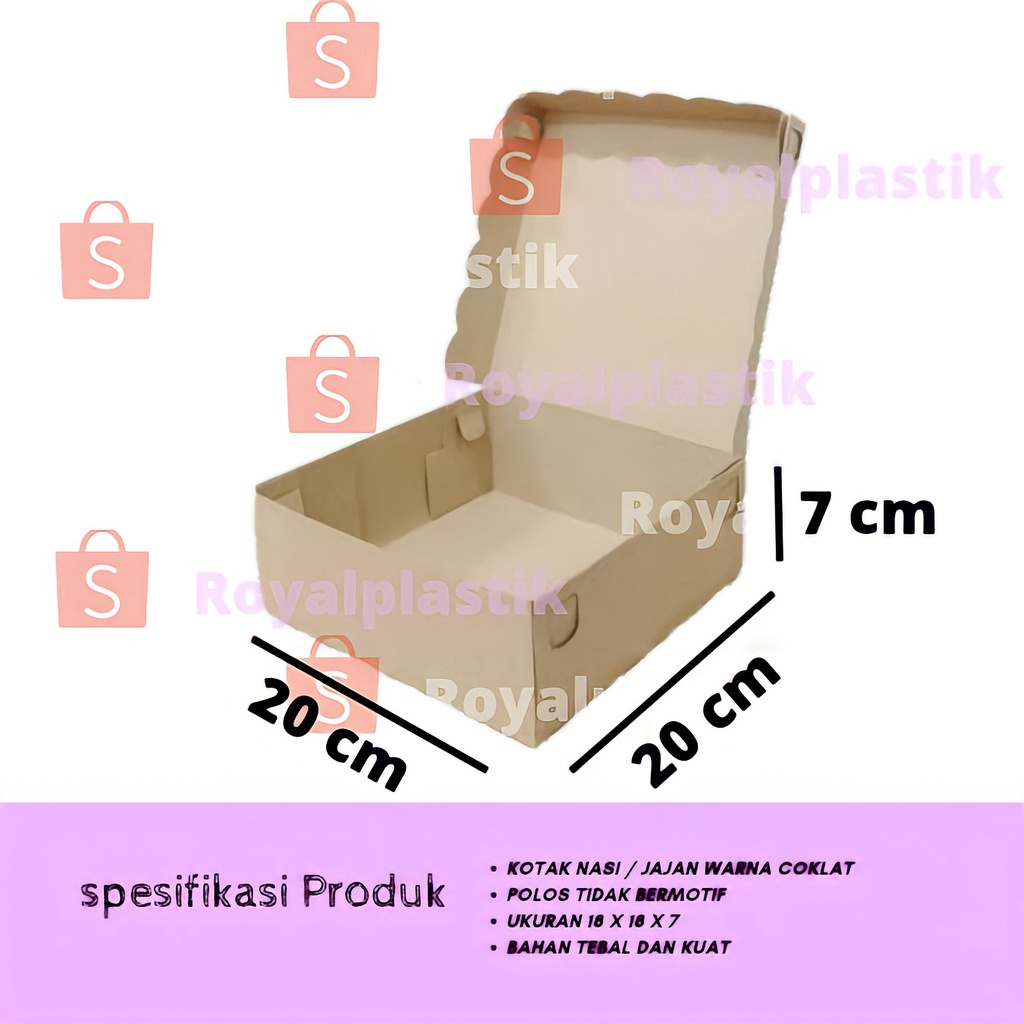 Jual Kotak Nasi Dus Nasi Paper Lunch Warna Coklat Ukuran 20 x 20 x 7