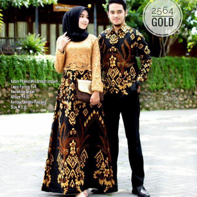 Jual Baju Couple Pasangan Batik Dress Kondangan Gamis Brukat Corneli Kombinasi Batik Soga 2564 8663