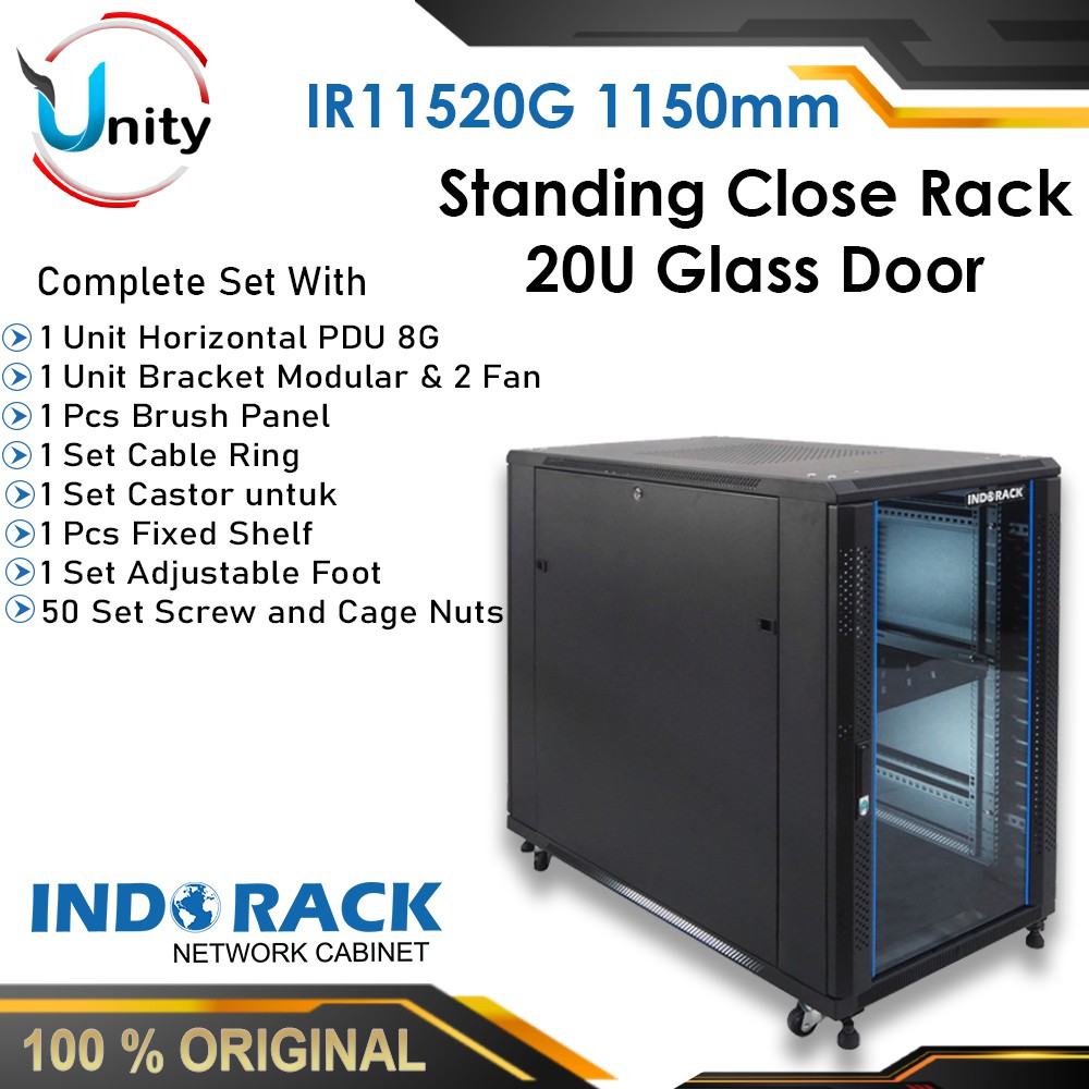 Jual Standing Close Rack 20u Glass Door Ir11520g Indorack Rack Server 20u Rack Kabel Depth 9571