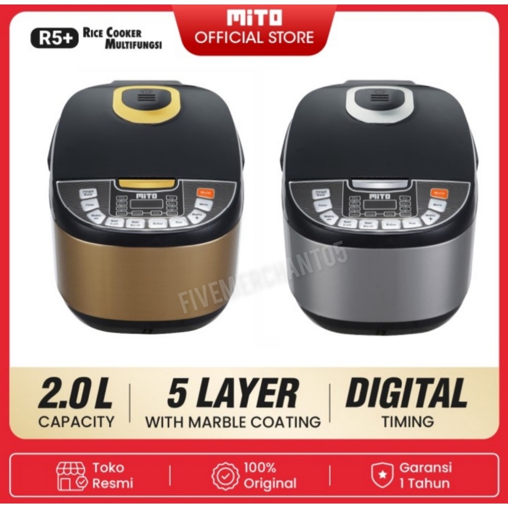 Jual Rice Cooker Mito R5 2 Liter Digital 8 in 1 Gold Silver Black Magic