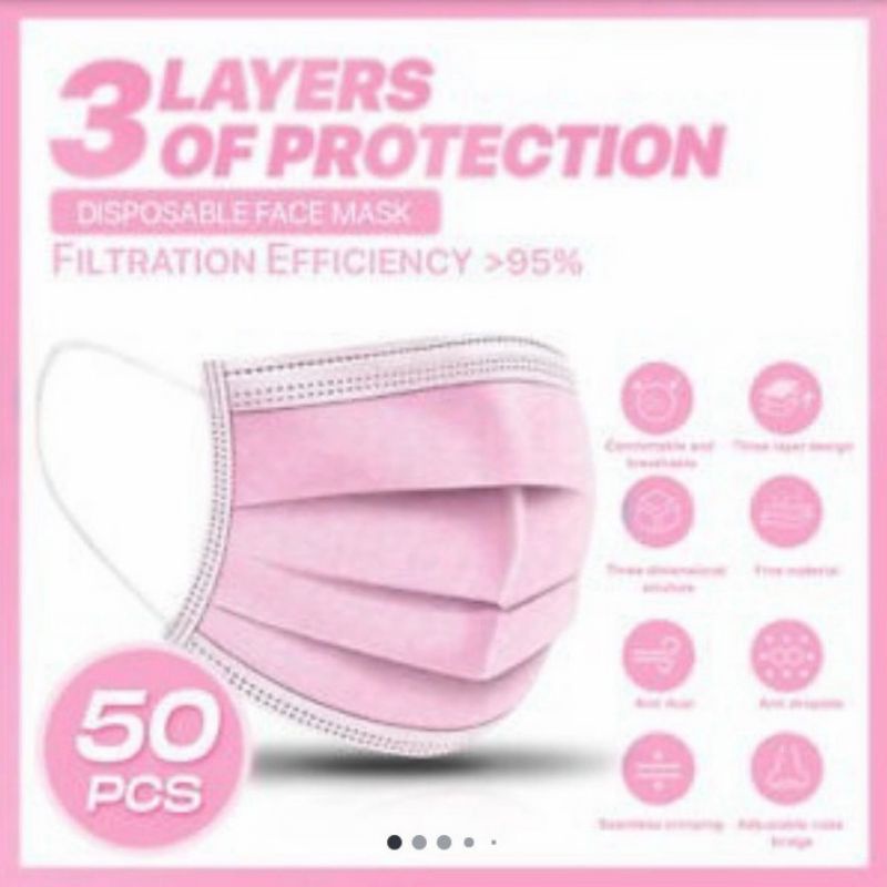 Jual 50PCS MASKER 3PLY EARLOOP ICARE WARNA PINK | Shopee Indonesia