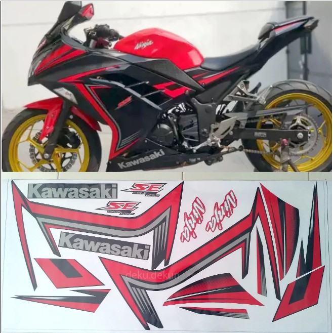Jual Stiker Striping Ninja 250 fi se Merah Hitam printing [COD
