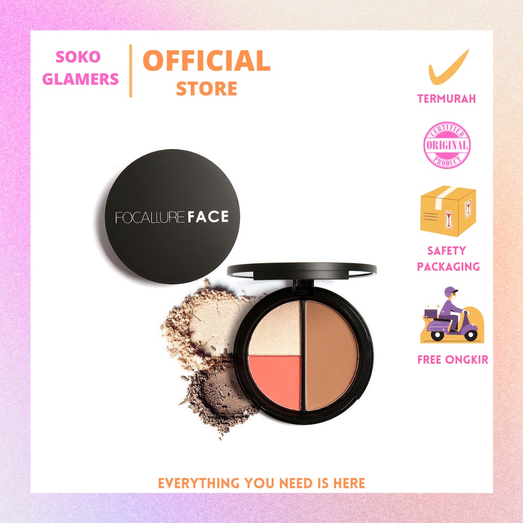 Jual Focallure Blush, Highlighter, Contour Pallete All In One Bpom