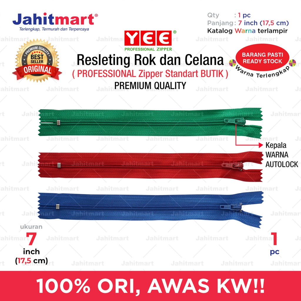 Jual Resleting Rok dan Celana 7 Inch merk “YEE” AUTO-38 ( per pc ...