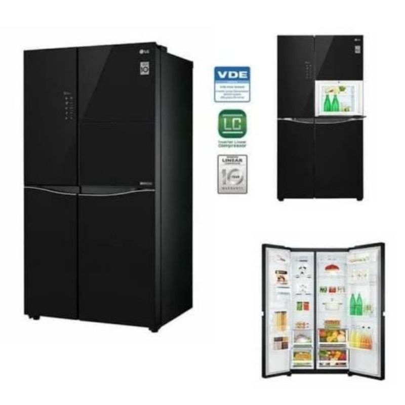 Jual KULKAS LG GCC247UGUV SIDE BY SIDE INVERTER BLACK GLASS GCC247UGUV