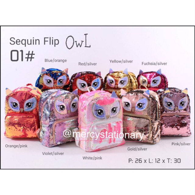 Jual Tas Sekolah Sequin Backpack Owl Sequin Flip Bag Shopee