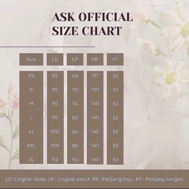 Jual Size Chart By Askofficial | Shopee Indonesia