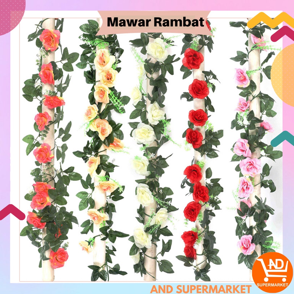 Jual Bunga Mawar Rambat Palsu Dekorasi Wedding Ruangan Rumah Cantik ...