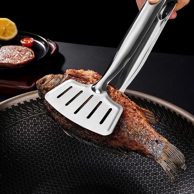 Jual Penjepit Makanan Stainless Steel Food Tongs Fried Fish Steak BBQ ...