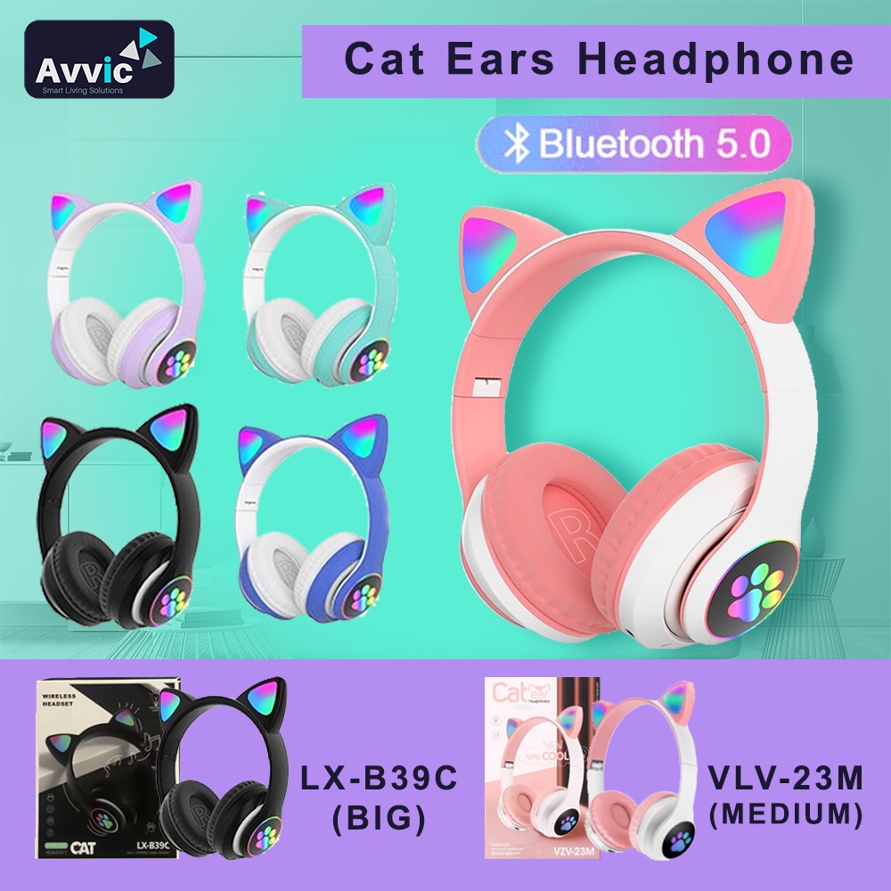 Jual Headphone Bluetooth Kucing LED Wireless B39C Model Bando Headset Anak Cat Ears Gaming