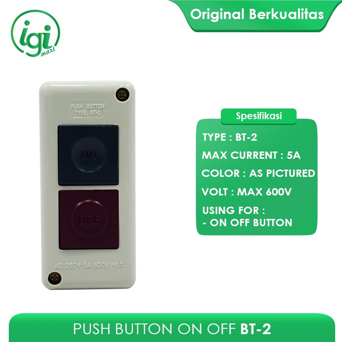 Jual PUSH BUTTON SWITCH ON OFF BT-2 / PUSHBUTTON SAKLAR TAB CONTROL BT ...