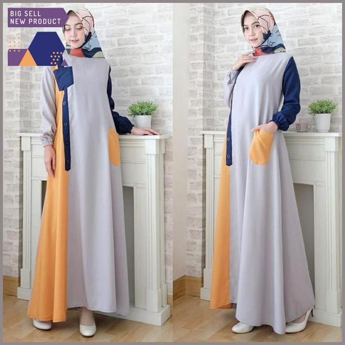 Jual Terbaru Baju Muslim Gamis Wanita Maxi Long Dress Almeta Grey