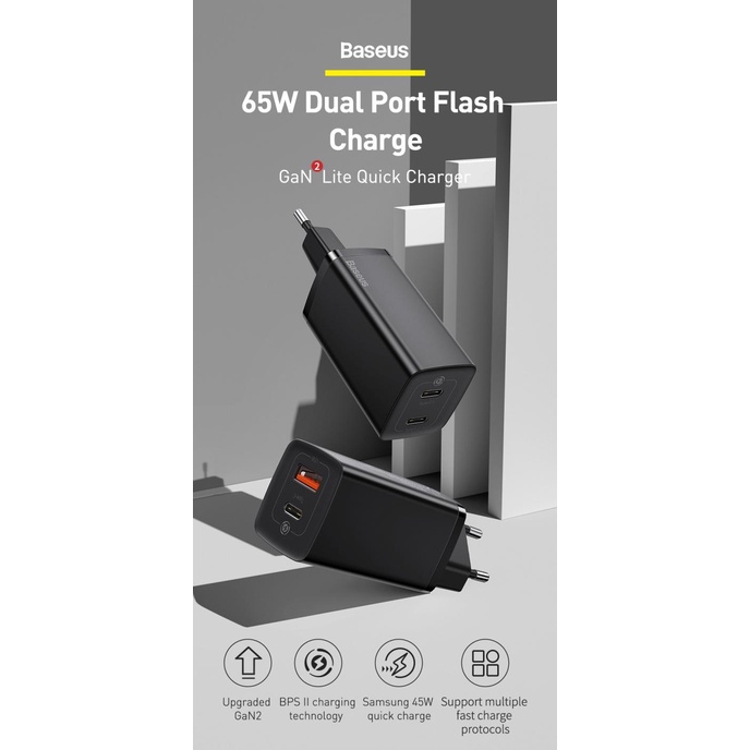 Jual BASEUS GAN CHARGER 65W MINI TRAVEL CHARGER GALLIUM NITRIDE ...