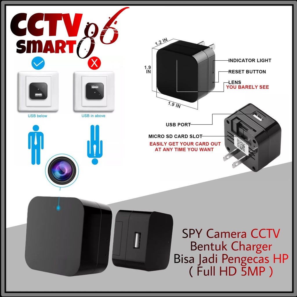 Jual Camera Cctv Mini Spy Cam Charger USB Non Wifi 1080p Full HD 5MP ...