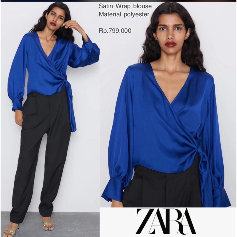 Zara satin wrap store blouse