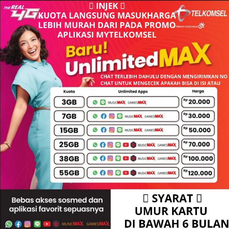 Jual TELKOMSEL UNLIMITED MAX UNLIMITEDMAX TSEL AS SIMPATI LOOP 3GB 7GB ...