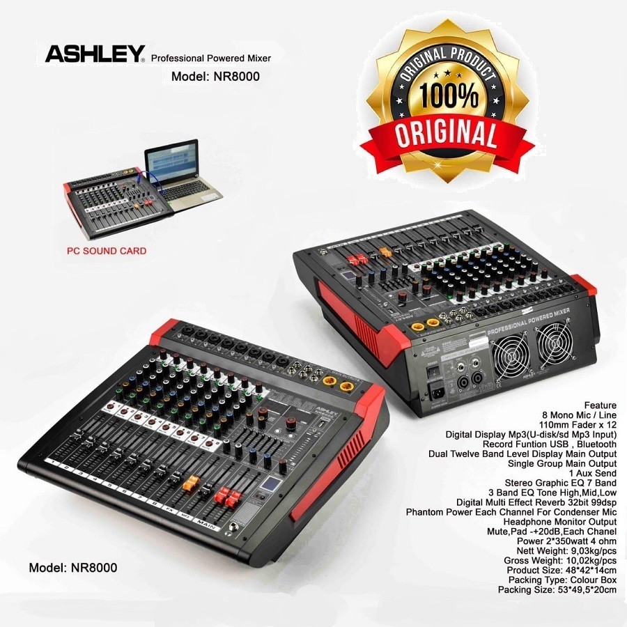 Jual Power Mixer Ashley NR8000 / Ashley NR 8000 Bluetooth ORIGINAL 2 x 350watt 8 Channel