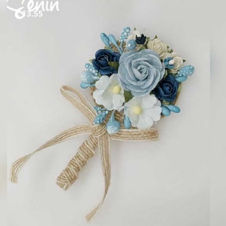 Jual (P-IVU >) boutonniere blue biru korsase corsage bunga dada jas ...