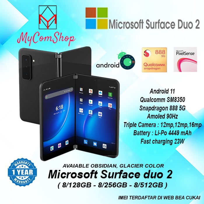 Microsoft Surface Duo 2 5G 8GB/128GB,256GB Snapdragon 888 - OBSIDIAN