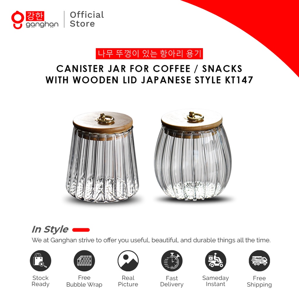 Jual Ganghan Toples Kaca Tutup Kayu | Ribbed Clear Glass Canister Jar ...