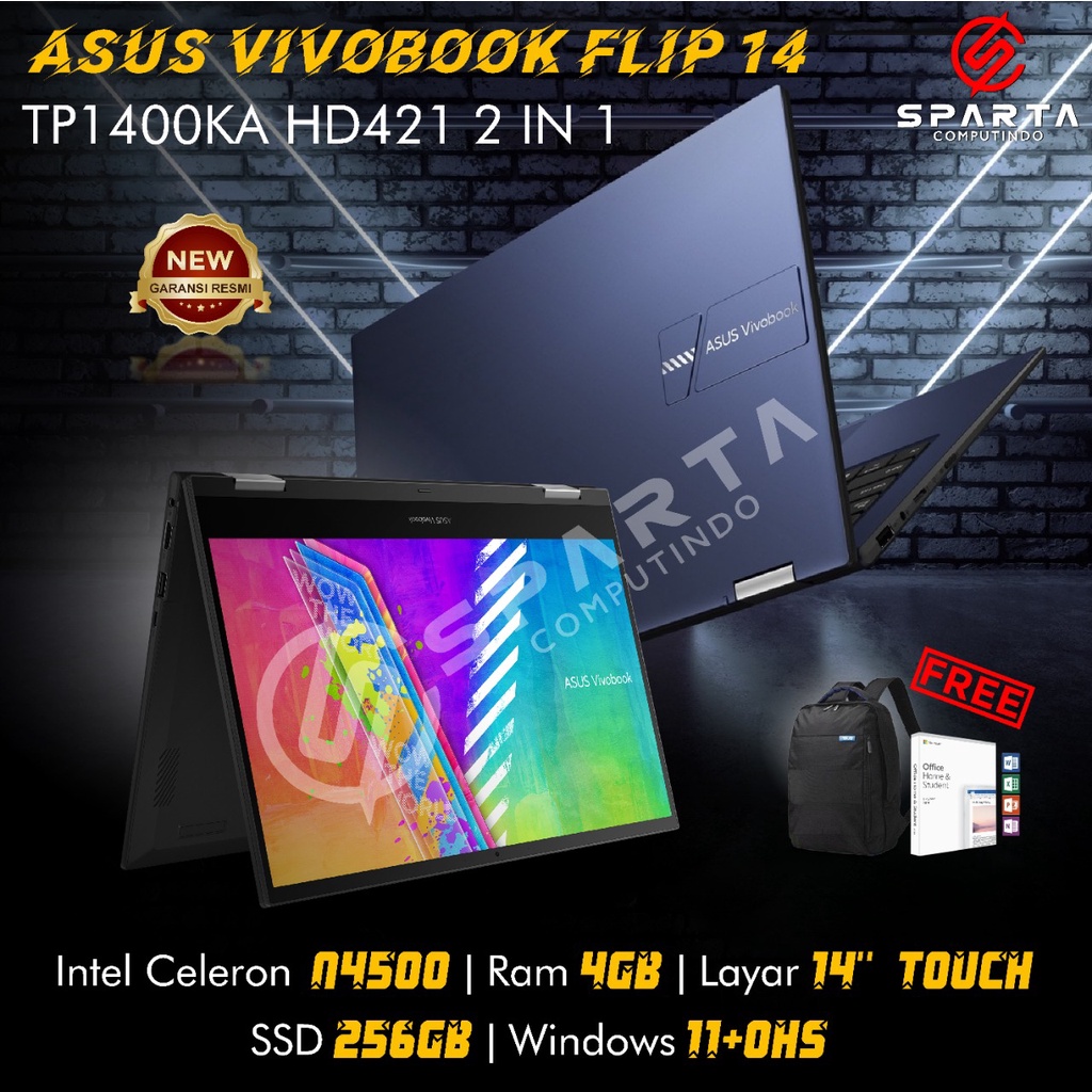 Jual Laptop 2 In 1 Asus Vivobook Flip 14 Tp1400ka Hd421 Celeron N4500 4gb 256gb Ssd 14″ Touch 3601