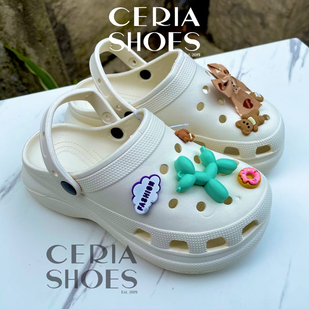 EVA Sandal Crocs Wanita Import Korean Tinggi Cm Include Jibbitz Rubber  Tebal Non-Slip Super Halus Empuk Classic Clog Bear Jibbitz