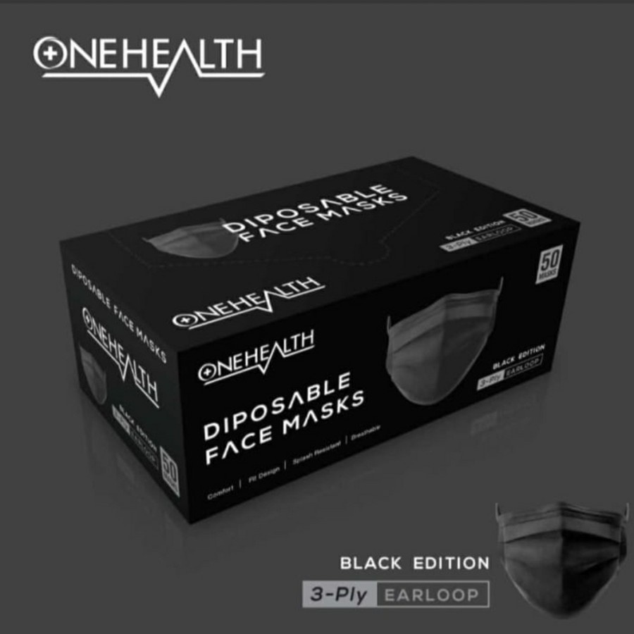 Jual Masker Onehealth non medis earloop black edition isi 50pcs ...