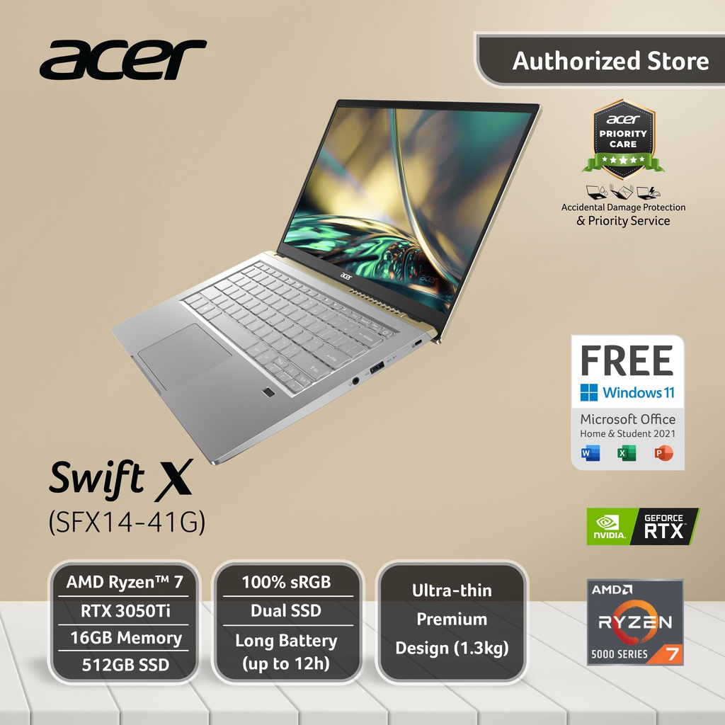 Jual ACER Swift X SFX14-41G - Ryzen 7-5700U 16GB 512GB RTX3050Ti 4GB 14 ...