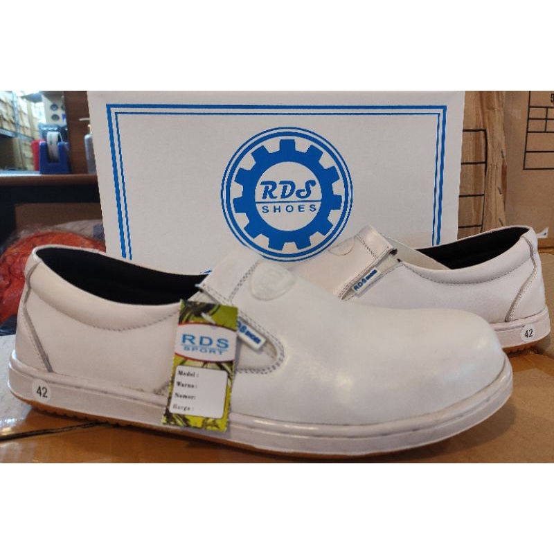 Jual sepatu safety RDS selop putih bisa tuk lab | Shopee Indonesia