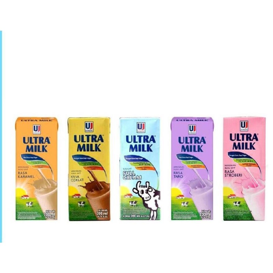 Jual Ultra Milk Susu Uht 200ml Cokelat Stroberi Full Cream Karamel