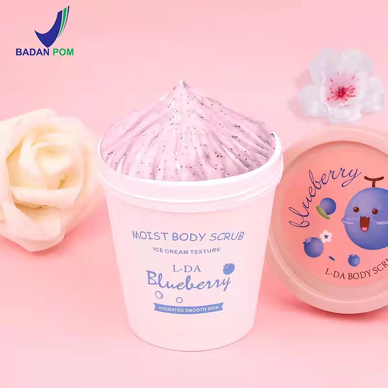 Jual BPOM LDA BLUEBERRY/PEACH MOIST BODY SCRUB ICE CREAM TEXTURE 200g