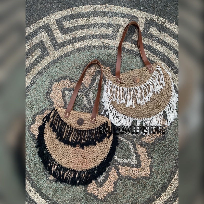 Jual Tas anyaman Tali Egel mix Rumbai | Shopee Indonesia