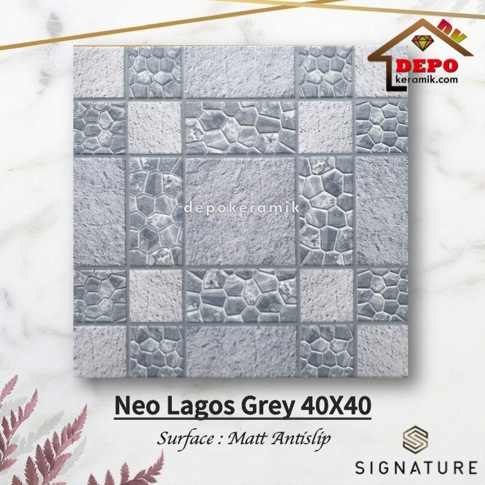 Jual Mulia Signature Neo Lagos Grey 40x40 Kw1 Keramik Lantai Kasar