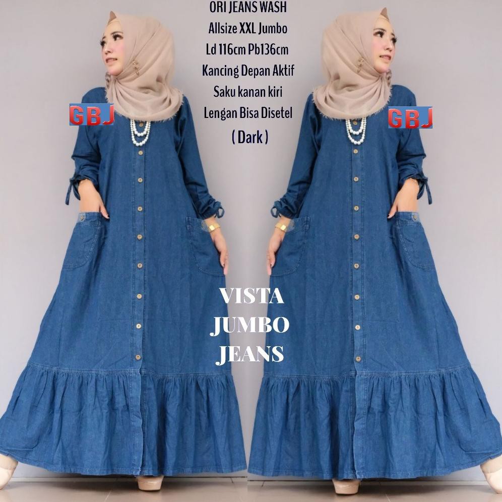 Jual [CODE NEW840] Baju Gamis Wanita Muslim Size Jumbo / Gamis Jeans ...