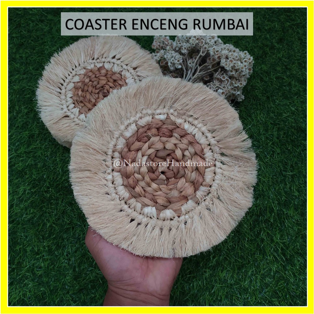 Jual Alas Gelas Tatakan Gelas Tatakan Pot Coaster Anyaman Enceng Gondok Rumbai Natural 0556