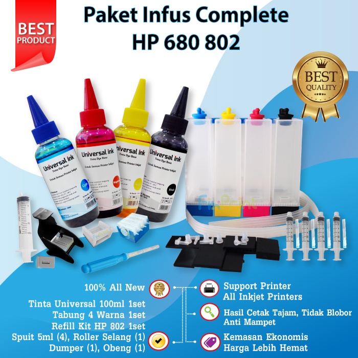 Jual Paket Tinta 100ml Tabung Infus Dumper Obeng Bor Refill Kit Printer 4176 2135 2335 2336 2337 4986