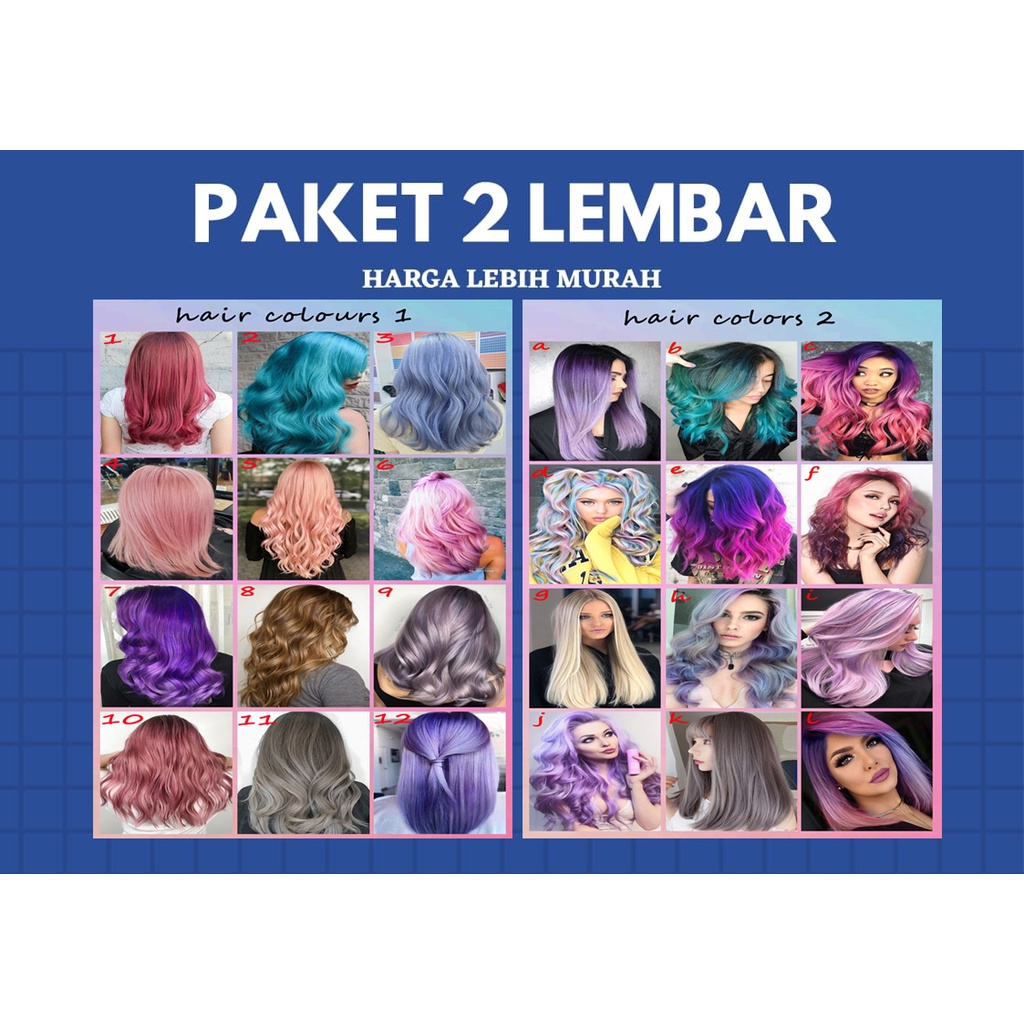 Jual 2 lembar poster warna rambut terbaru / poster salon rambut wanita ...
